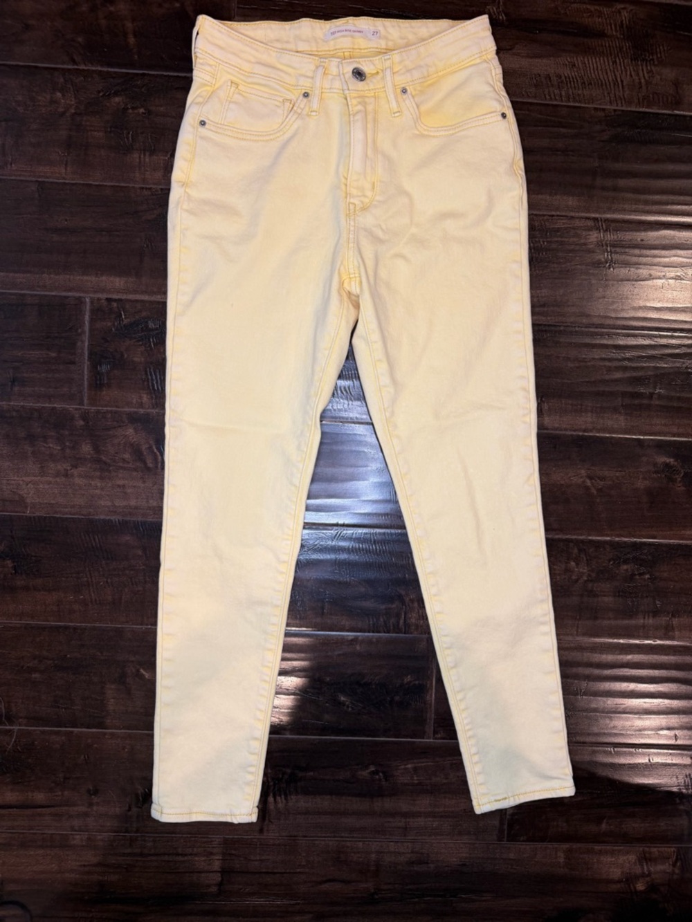 Levi's 721 High Rise Skinny Jeans Size 27 Pale Yellow Acid Wash Stretch Denim